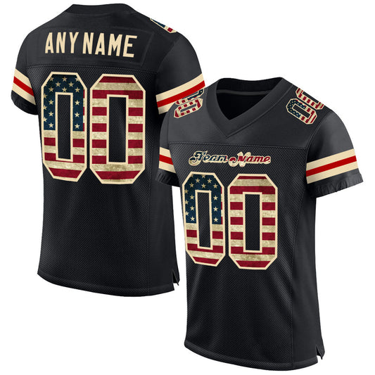 Maxcorners Custom Black Vintage USA Flag-Cream Mesh Authentic Football Jersey LM2605