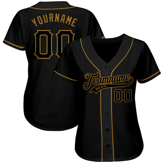 Maxcorners Custom Black Black-Old Gold Authentic Baseball Jersey LM2605