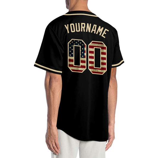 Maxcorners Custom Black Vintage USA Flag-Olive Premium Split Fashion Baseball Jersey LM0210