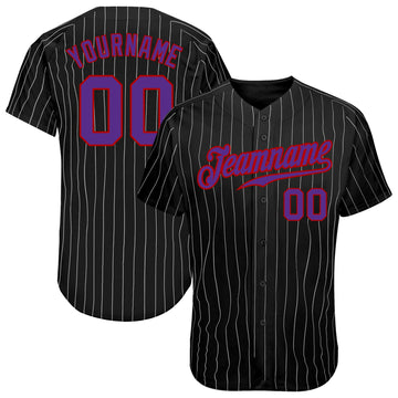 Maxcorners Custom Black Gray Pinstripe Purple-Red Authentic Baseball Jersey LM2605