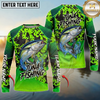 Maxcorners  Fishing Green Camo Scale Personalized Name, Team Name Long Sleeve Shirt (9 Fish Species)