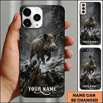 Maxcorners Hunting Boar Winter Forest Pursuit Customized Name Phone Case