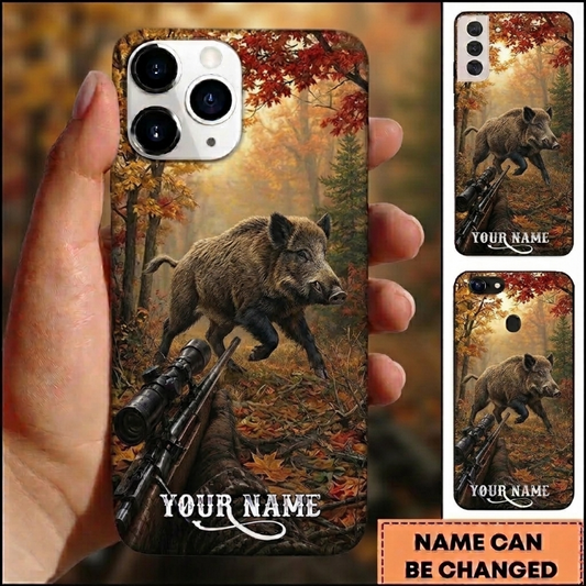 Maxcorners Hunting Boar Autumn Forest Pursuit Customized Name Phone Case
