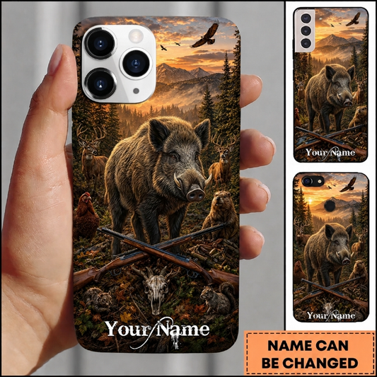 Maxcorners Hunting Wild Boar Golden Sunset Mountain Forest Customized Name Phone Case