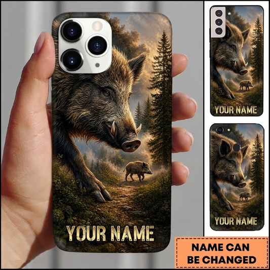 Maxcorners Hunting Boar Brown Golden Woodland Forest Customized Name Phone Case