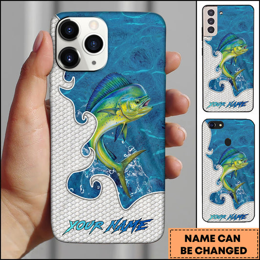 Maxcorners Mahi-mahi Fishing Ocean Blue Wave Scale Pattern Splash Personalized Name Phone Case