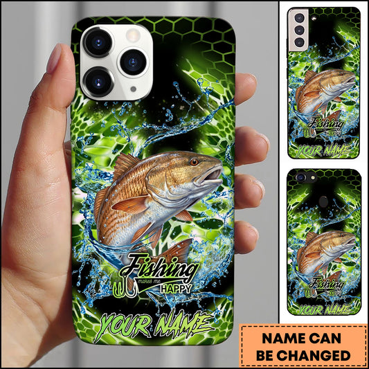 Maxcorners Redfish Fishing Neon Green Honeycomb Water Splash Personalized Name Phone Case
