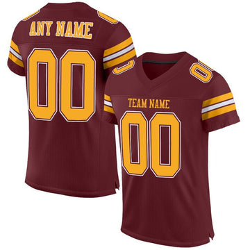 Maxcorners Custom Burgundy Gold-White Mesh Authentic Football Jersey LM2605