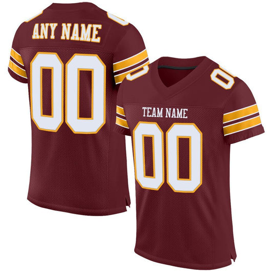 Maxcorners Custom Burgundy White-Gold Mesh Authentic Football Jersey LM2605