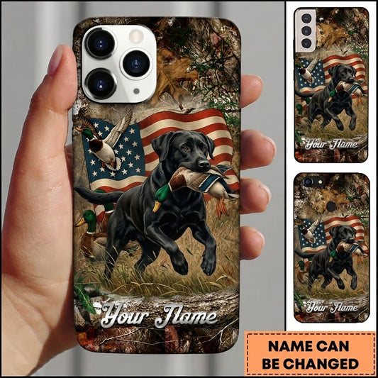 Maxcorners Hunting Labrador Duck American Flag Customized Name Phone Case