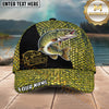 Maxcorners Fishing Gold Scale Black Panel Logo Personalized Name 3D Cap (12 Fish Species)