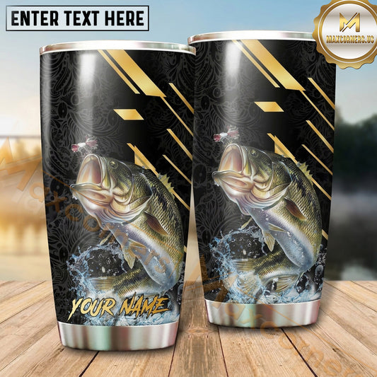 Maxcorners Fishing Tumbler Black Gold Speed Line Design Personalized Name Tumbler (13 Species)