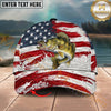 Maxcorners Fishing Patriotic Flag Swirl Personalized Name 3D Cap (12 Fish Species)