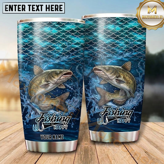 Maxcorners Fishing Tumbler Turquoise Scale Ocean Design Personalized Name Tumbler (13 Species)