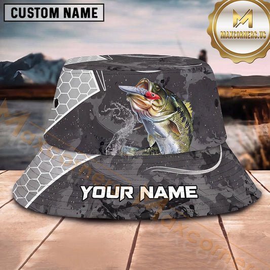 Maxcorners Fishing Dark Skull Fishing Adventure with Bold Rod Personalized Name 3D Bucket Hat (13 Fish Species)