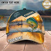 Maxcorners Fishing Sunset Lake Angler Personalized Name 3D Cap (12 Fish Species)