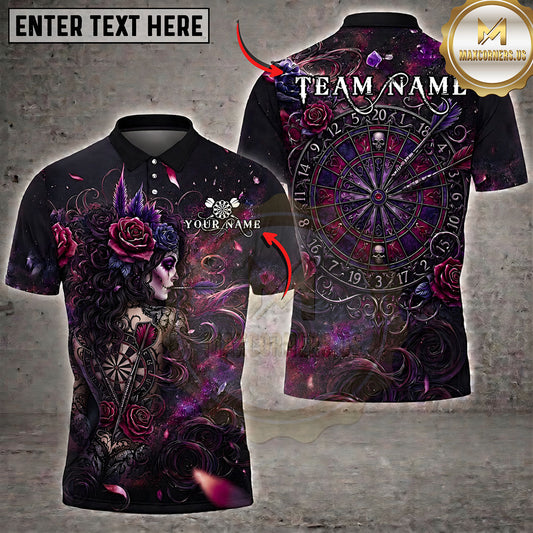 Maxcorners Darts Gothic Rose Profile Ornate Dartboard Multiple Options Personalized Name, Team Name 3D Shirt