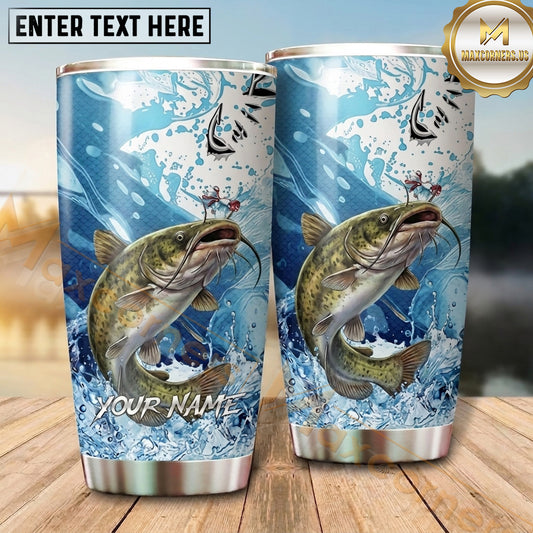Maxcorners Fishing Tumbler Aqua Doodle Splash Design Personalized Name Tumbler (13 Species)