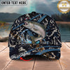 Maxcorners Fishing Black Marble Pattern Personalized Name 3D Cap (12 Fish Species)