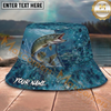 Maxcorners Fishing Aqua Water Scale Personalized Name 3D Bucket Hat (12 Fish Species)