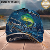 Maxcorners Fishing Heartbeat Hook Pattern Multiple Options Personalized Name 3D Cap (12 Fish Species)