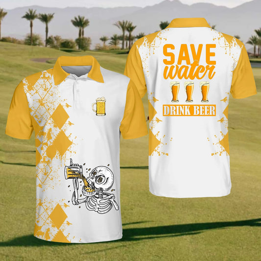 Maxcorners Save Water Drink Beer Golf Polo Shirt, Funny Golf Shirt, Gift For Golfer