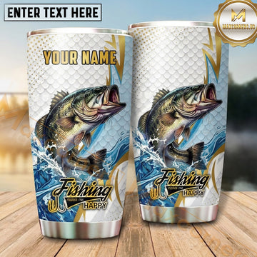 Maxcorners Fishing Tumbler White Gold Marble Geometric Design Personalized Name Tumbler (13 Species)