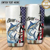 Maxcorners Fishing Tumbler White Patriotic Flag Stripe Design Personalized Name Tumbler (13 Species)