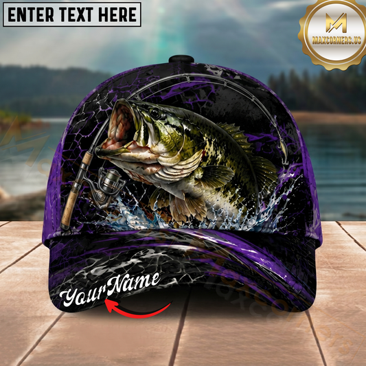 Maxcorners Fishing Purple Lightning Rod Splash Personalized 3D Cap (12 Fish Species)