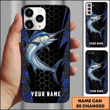 Maxcorners Marlin Fishing 3D Realistic Honeycomb Tech Background Personalized Name Phone Case