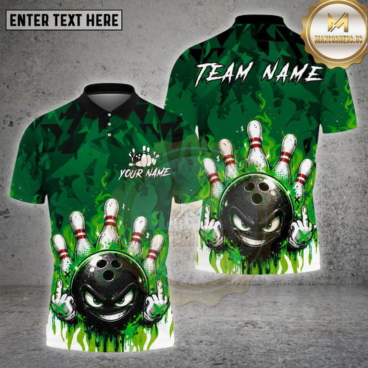 Maxcorners Bowling Blue Flame Angry Bowling Ball Multicolor Options Personalized Name, Team Name 3D Shirt (4 Colors)