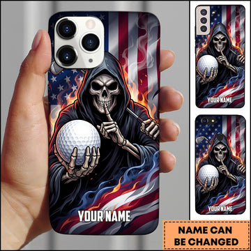 Maxcorners Golf Gothic Grim Reaper Holding Golf Ball US Flag Personalized Phone Case