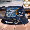 Maxcorners Fishing Blue Hook Net Water Splash Personalized 3D Bucket Hat (12 Fish Species)