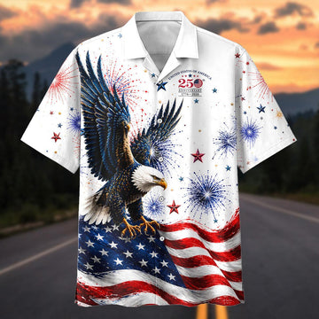 Maxcorners Personalized 100 Years of Route 66 & America 250th Anniversary Classic Red Mustang Patriotic White Hawaiian Shirt - Custom Photo Car Aloha Shirts Ver 2
