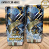 Maxcorners Fishing Tumbler Navy Gold Brush Splatter Design Personalized Name Tumbler (13 Species)