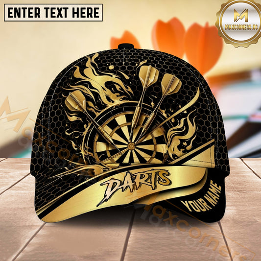 Maxcorners Darts Flaming Dartboard Honeycomb Personalized Name 3D Classic Cap