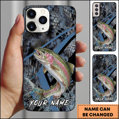 Maxcorners Trout Fishing Dark Hexagon Pattern Dynamic Splash Personalized Name Phone Case