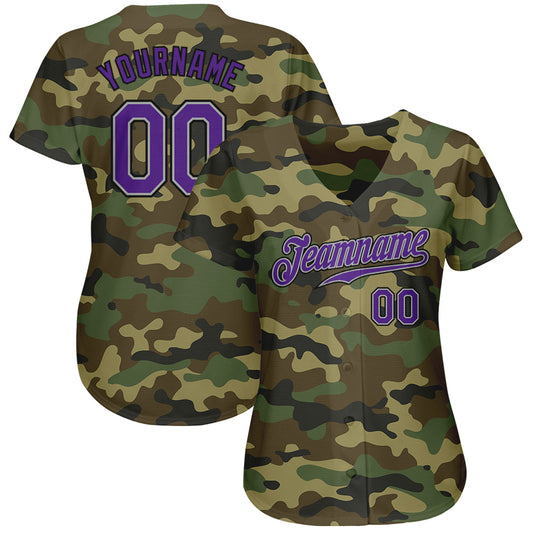 Maxcorners Custom Camo Purple-Black Authentic Salute To Service Baseball Jersey LM2605