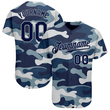 Custom Camo Navy-Grey Pattern Authentic Baseball Jersey