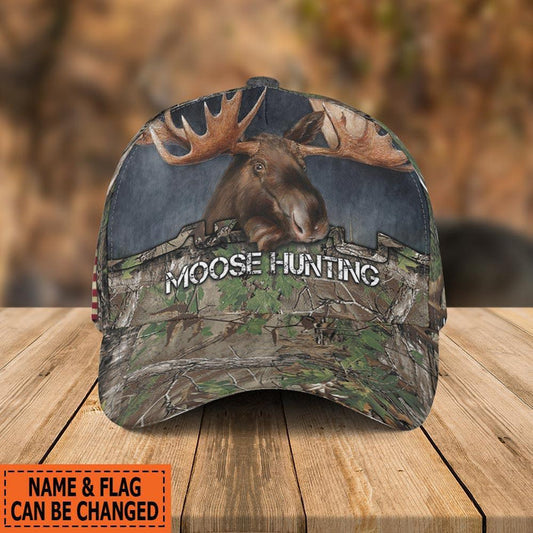 Maxcorners 3D All Over Print Baseball Cap Moose Hunting Moose Hunter Camo Name Personalized Cap LM0402