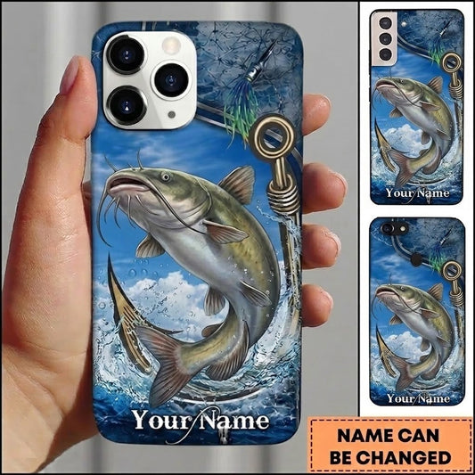 Maxcorners Fishing Blue Ocean Wave Hook Customized Name 3D Phone Case