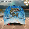 Maxcorners Fishing Light Blue Water Splash Personalized Name 3D Cap (12 Fish Species)