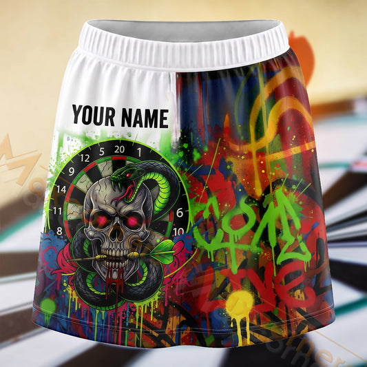 Maxcorners Darts Graffiti Skull Dartboard Personalized 3D Skort, Skirts With Shorts