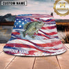 Maxcorners Fishing Watercolor American Flag Splash Personalized 3D Bucket Hat (13 Fish Species)
