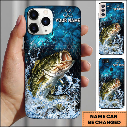 Maxcorners Blue Marble Hexagon Water Splash Personalized Name Phone Case (13 Fish Species)