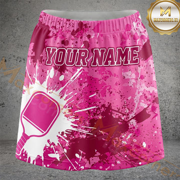 Maxcorners Pickleball Pink Paint Splash Paddle Ball Personalized 3D Skort, Skirts With Shorts