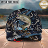 Maxcorners Fishing Black Marble Pattern Personalized Name 3D Cap (12 Fish Species)