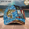 Maxcorners Fishing Ripped American Flag Boat Lure Personalized Name 3D Cap (12 Fish Species)