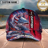 Maxcorners Fishing Patriotic American Flag Stars Stripes Fishing Design with Dynamic Splash Personalized Name 3D Cap (13 Fish Species)