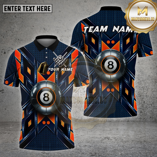 Maxcorners Billiards Shirt 8 Ball Metal Shield Glow Multi options Personalized Name, Team Name Unisex 3D Shirt (4 Colors)